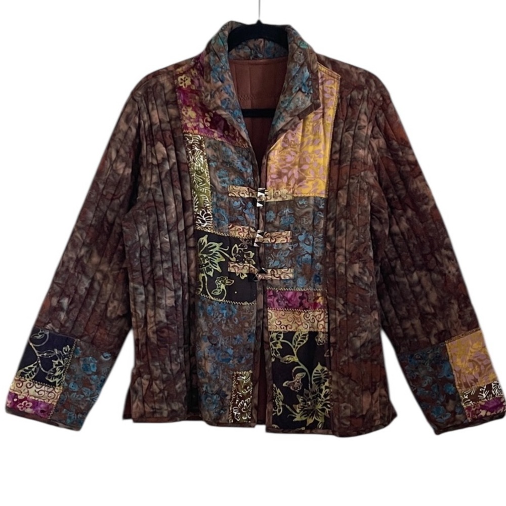 Frivolous la blend Women’s Artsy Quilted & Patchwork with Graphic Jacket M EUC